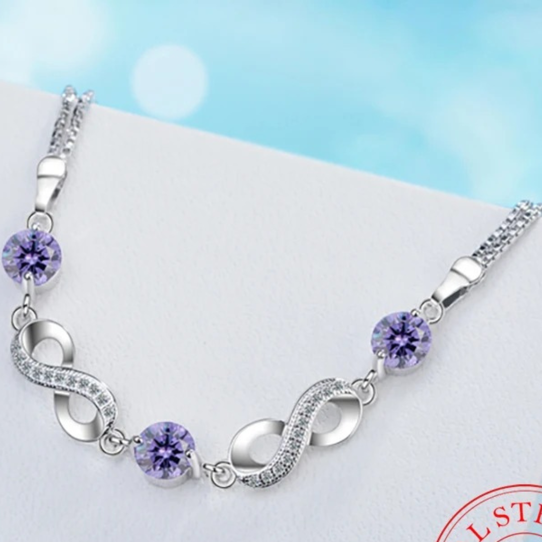 Cienka bransoletka nieskończoności ze srebra 925 z kolorowymi cyrkoniami