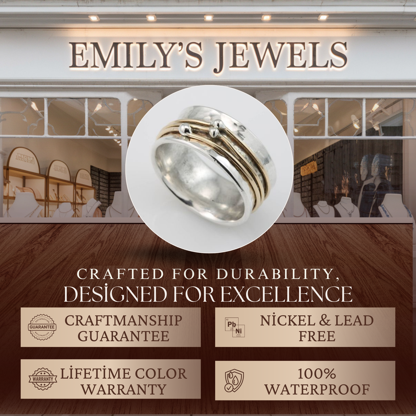 Elena - Wintageowy Srebrny Pierścionek z Złotym Połyskiem