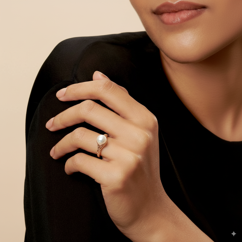 Złoty pierścionek z perłą w stylu vintage