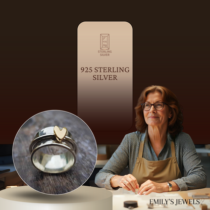 Alma - Srebrny Pierścionek w Kształcie Serca z Złotym Połyskiem