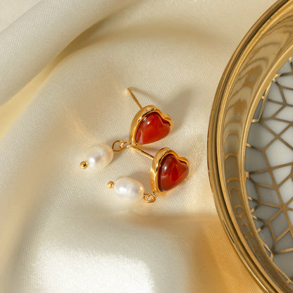 Kolczyki serca z perłą 18k eleganckie Sabina
