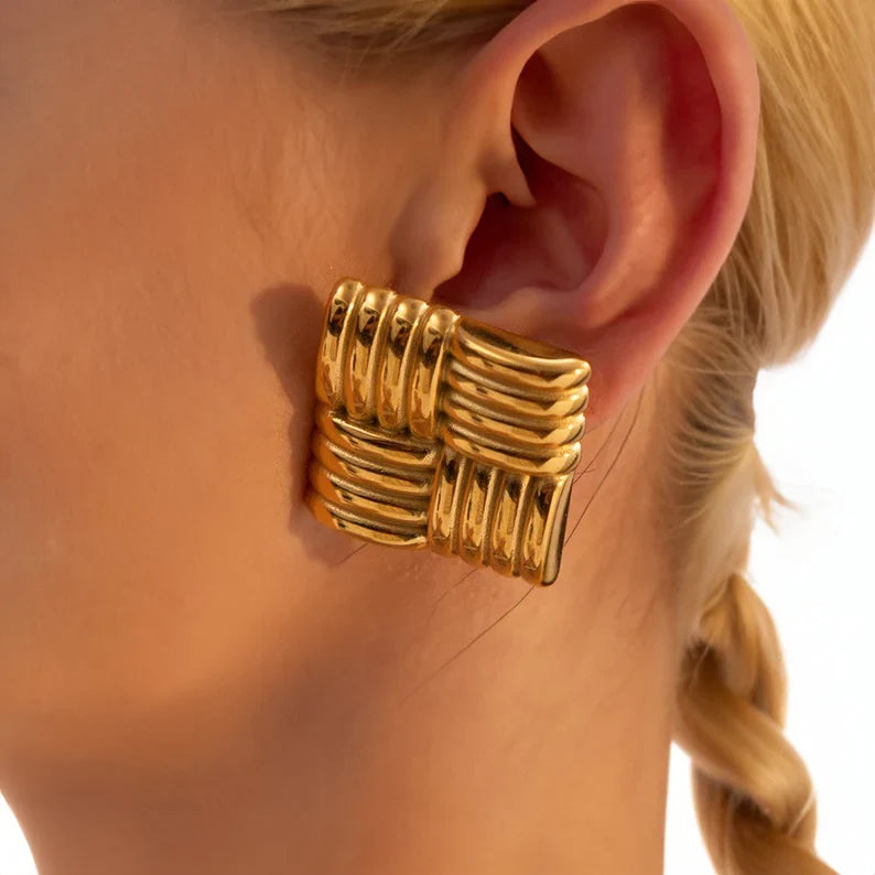Złote kolczyki geometryczne 18k styl Cindy